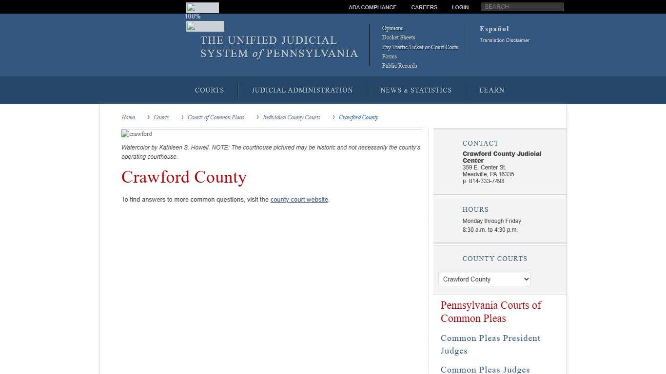 Crawford County | Individual County Courts | Courts of Common Pleas | Courts | Unified Judicial System of Pennsylvania